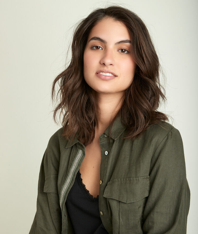 Chemise en lin feuille cathleen amande.