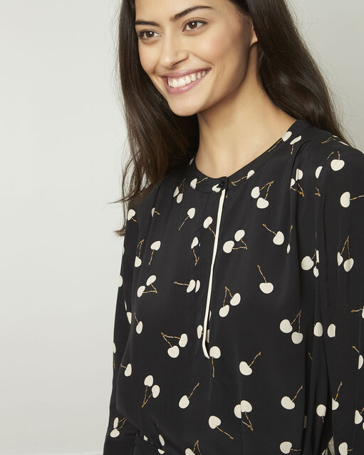 Robe noire imprimé cerises en viscose linda noir.