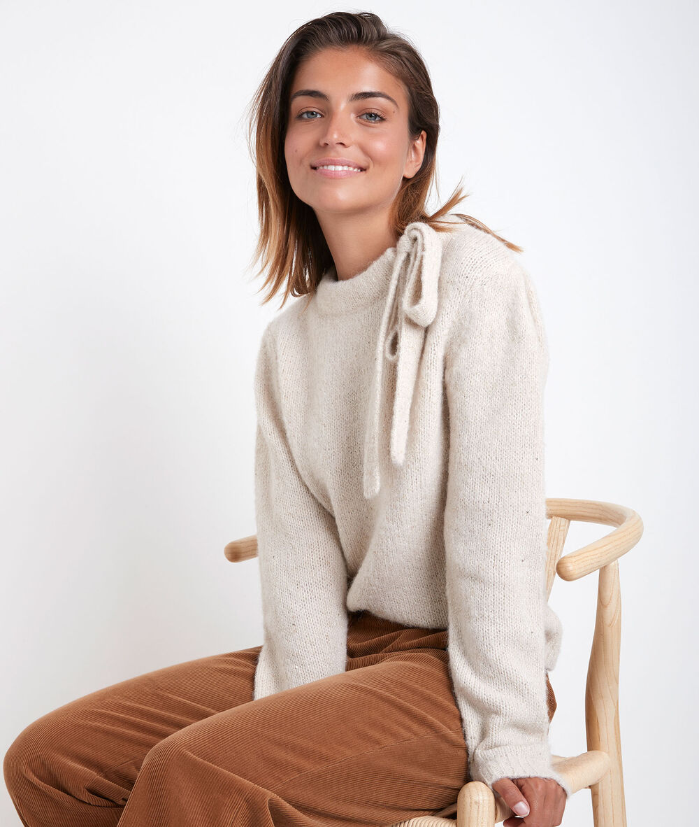 Pull col fantaisie beige rodger ficelle.