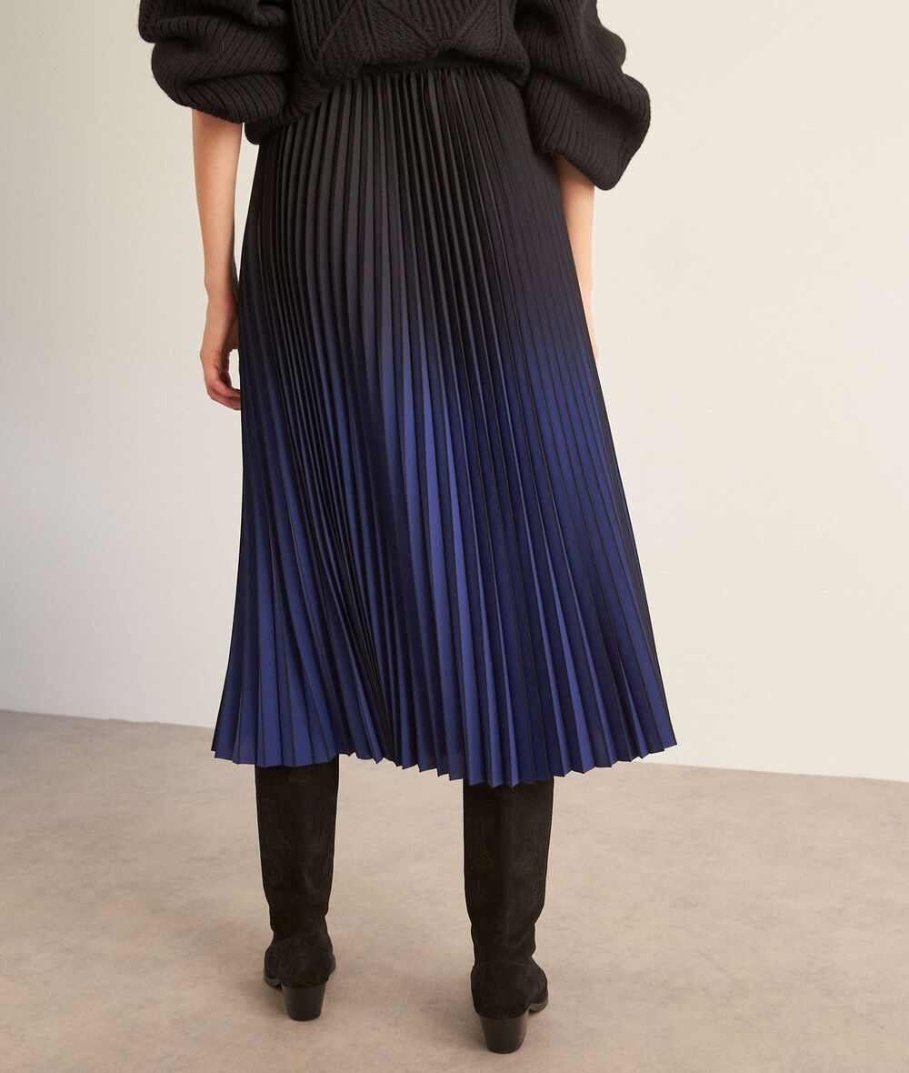 Jupe mi-longue pliss?�e tie and dye marine Fatel Femme | Maison 123