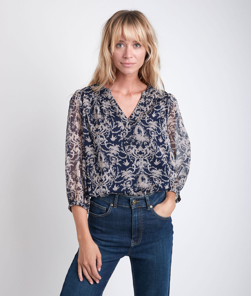 Blouse marine imprimée Elsa | 1-2-3 Blouse marine imprimée Elsa PhotoZ | 1-2-3