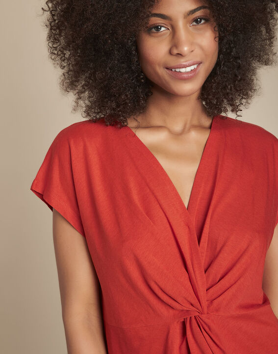 Tee-shirt orange plis effet cache-cœur Carine | 1-2-3 Tee-shirt orange plis effet cache-cœur Carine PhotoZ | 1-2-3