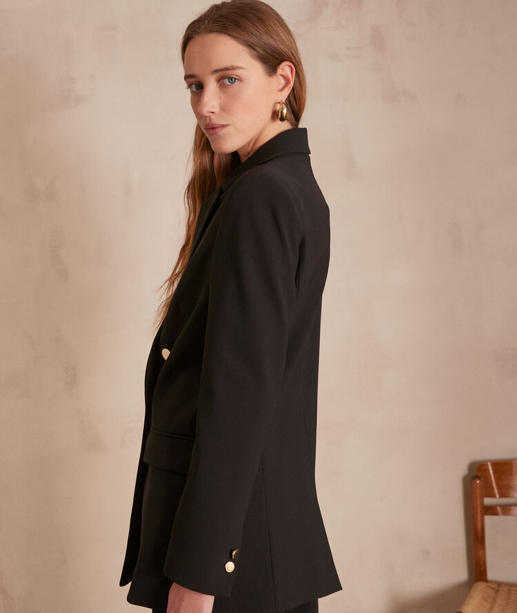 Veste noire longue croisée microfibre florine noir.