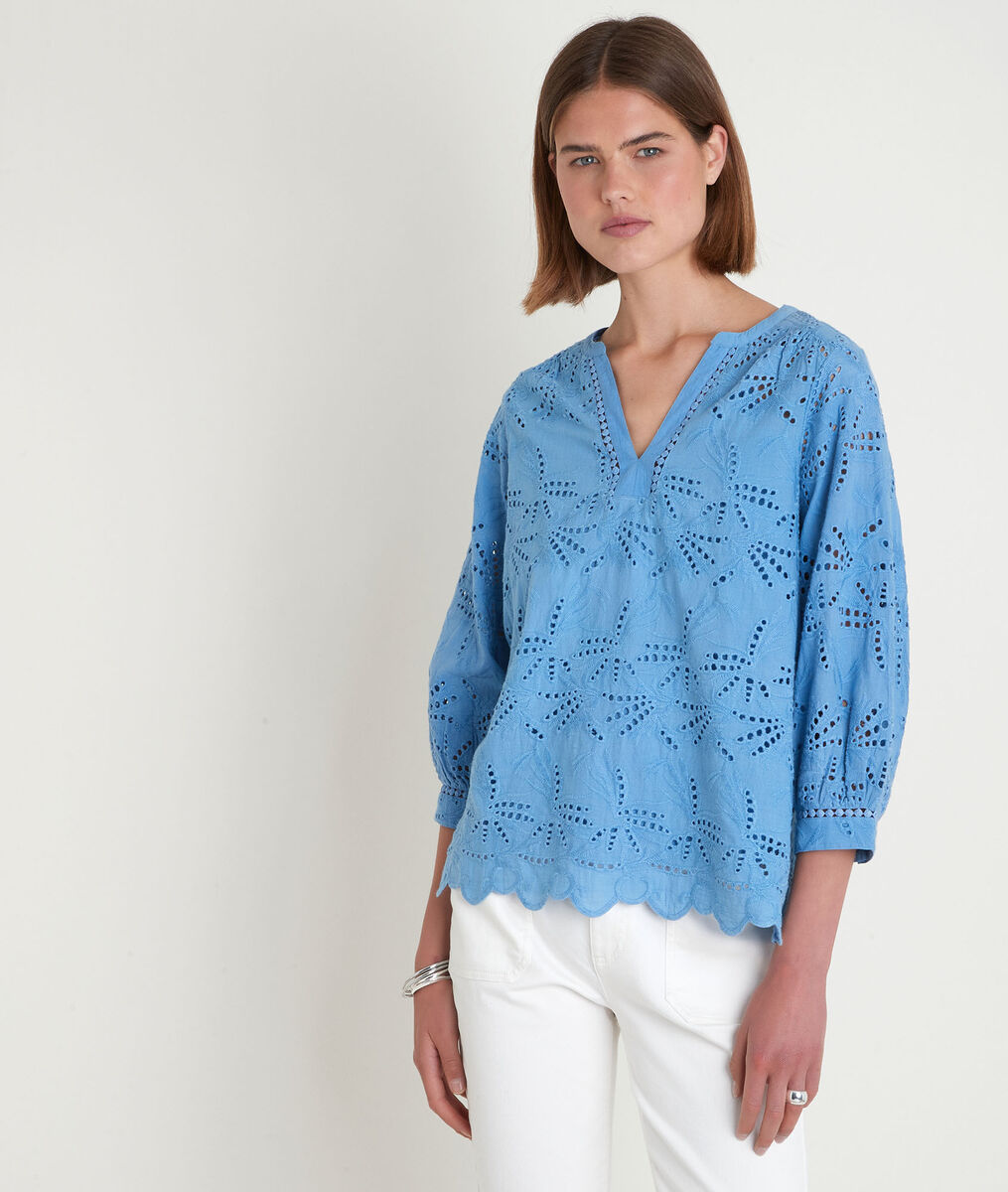 Blouse en broderie anglaise bleue Tebene | 1-2-3 Blouse en broderie anglaise bleue Tebene PhotoZ | 1-2-3