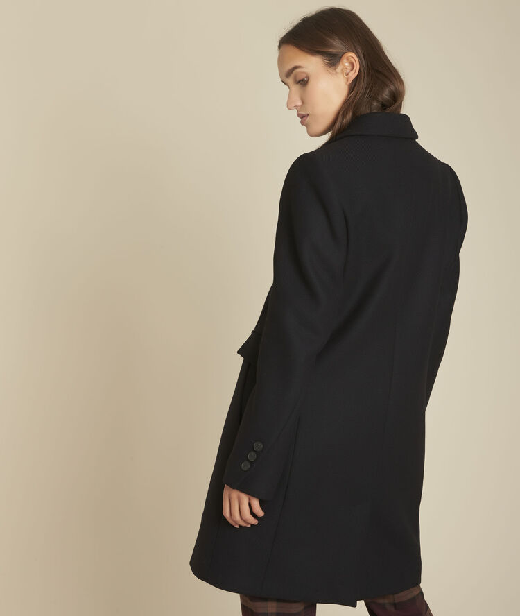 Straight-fit zwarte wollen jas plume noir.