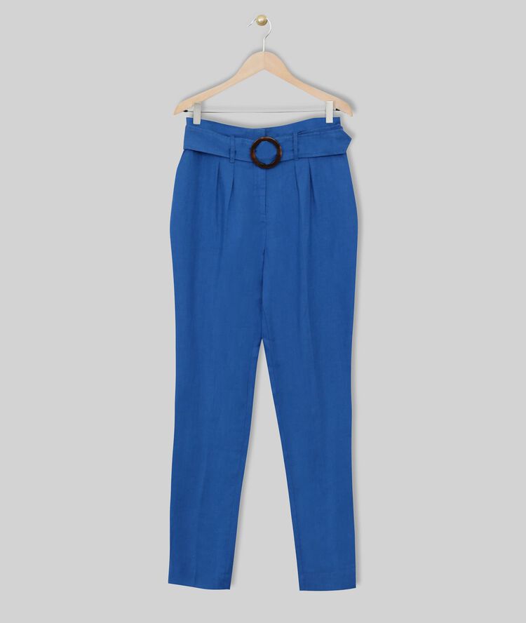 Pantalon en lin ceinturé ilea cassis.
