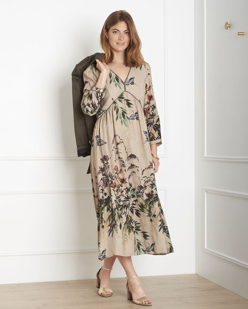 Robe camel longue imprimé japonisant love camel clair.