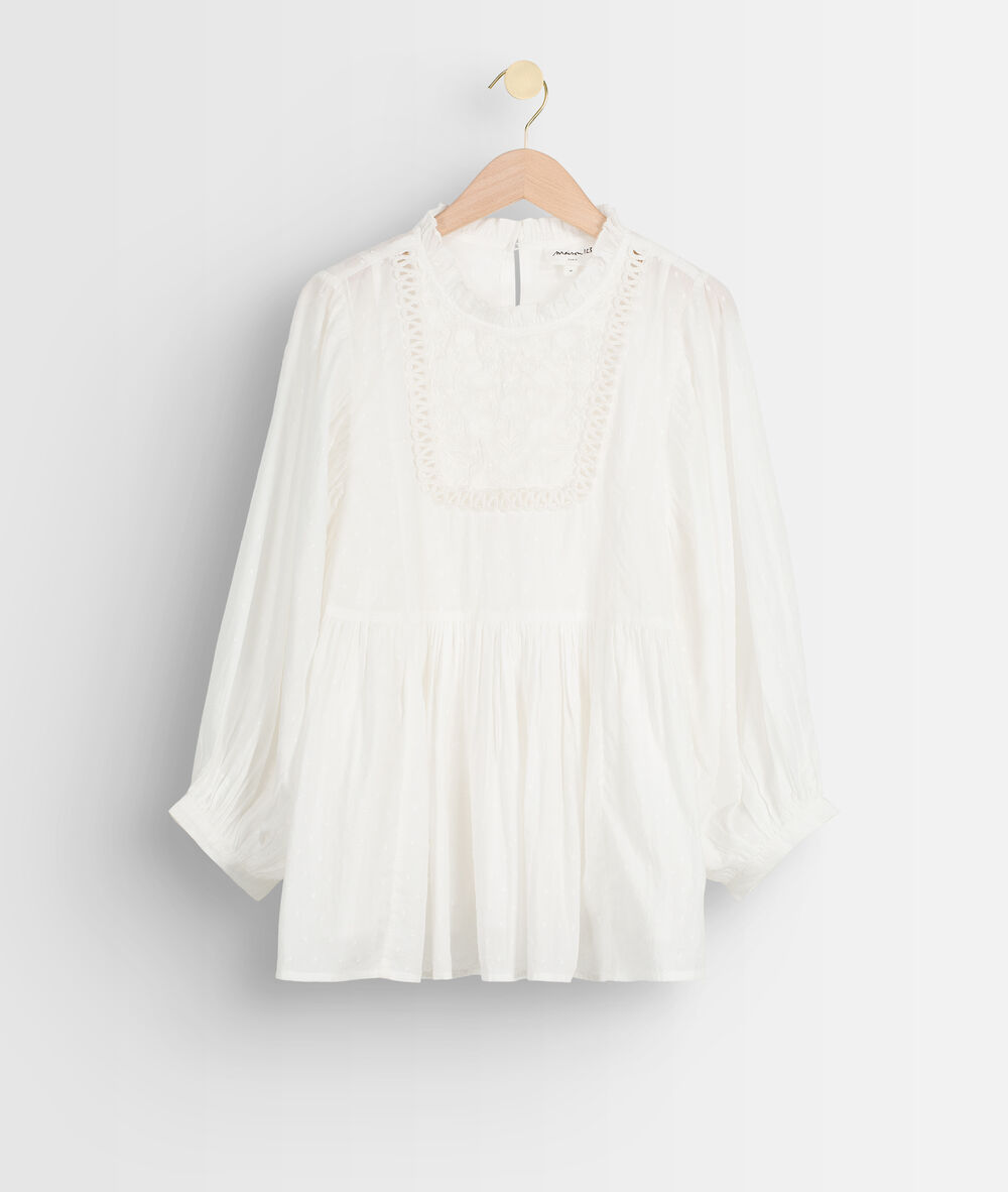 Blouse romantique en coton brodé écru thelya ecru.