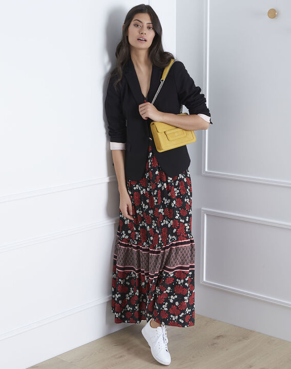Robe noire imprimée longue Lisette | 1-2-3 Robe noire imprimée longue Lisette PhotoZ | 1-2-3