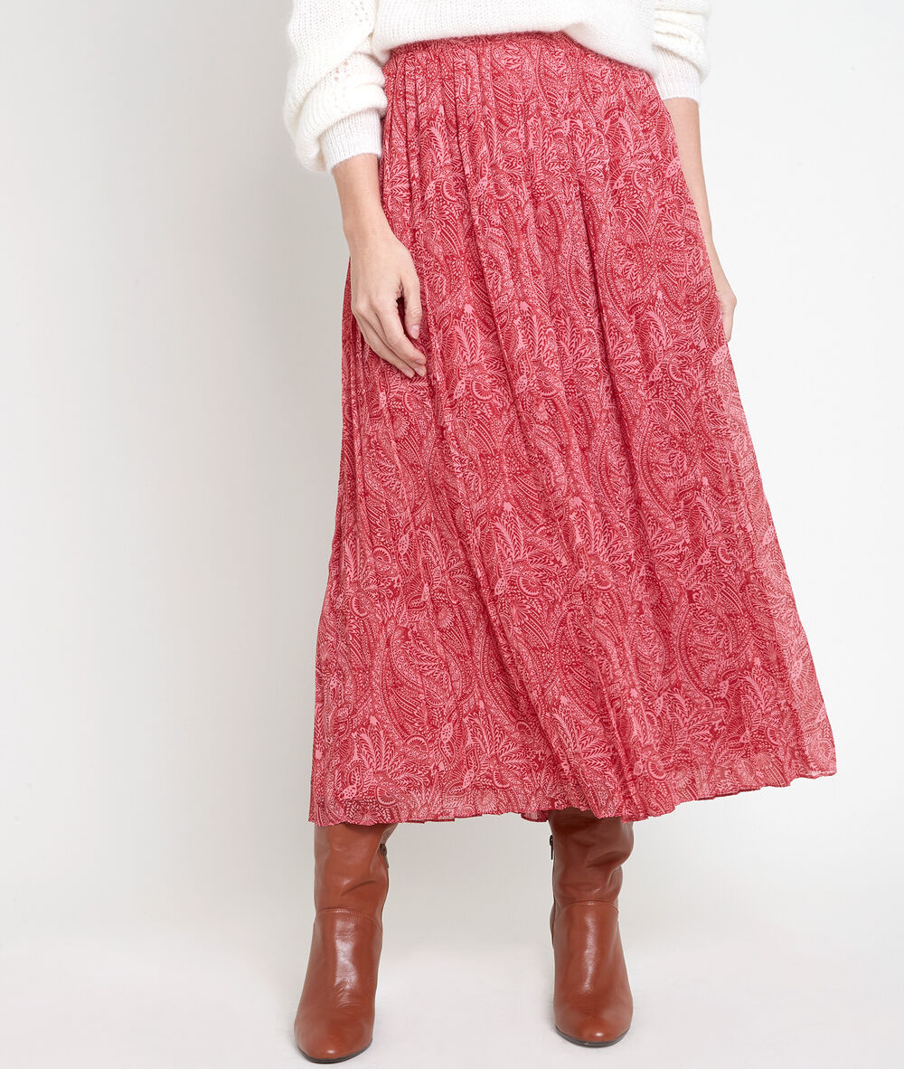 Jupe longue imprim&eacute;e pliss&eacute;e eresse bois de rose.