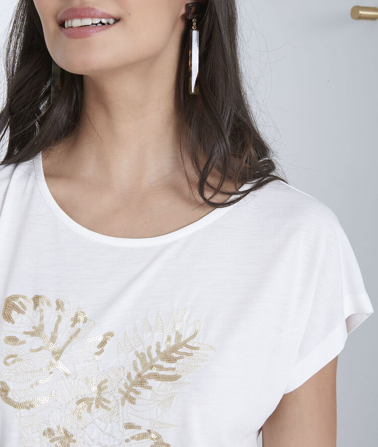 Tee-shirt écru brodé pamplemousse ecru.