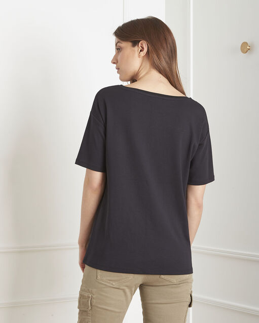 Tee-shirt noir imprimé panthère piel noir.