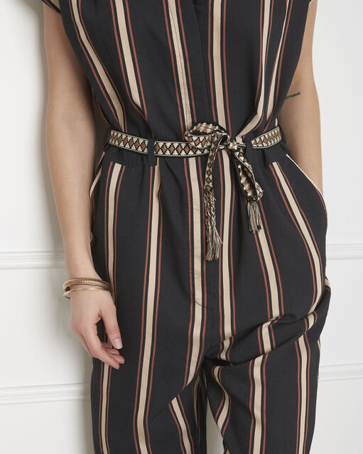Combinaison noire rayée ceinturée lady caramel.
