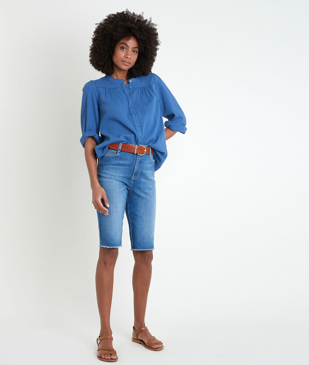 Blouse en coton bleu Tobby | 1-2-3 Blouse en coton bleu Tobby PhotoZ | 1-2-3