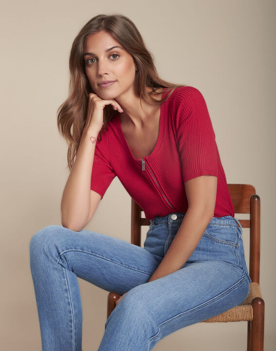 Pull rouge col rond zippé Forbo | 1-2-3 Pull rouge col rond zippé Forbo PhotoZ | 1-2-3