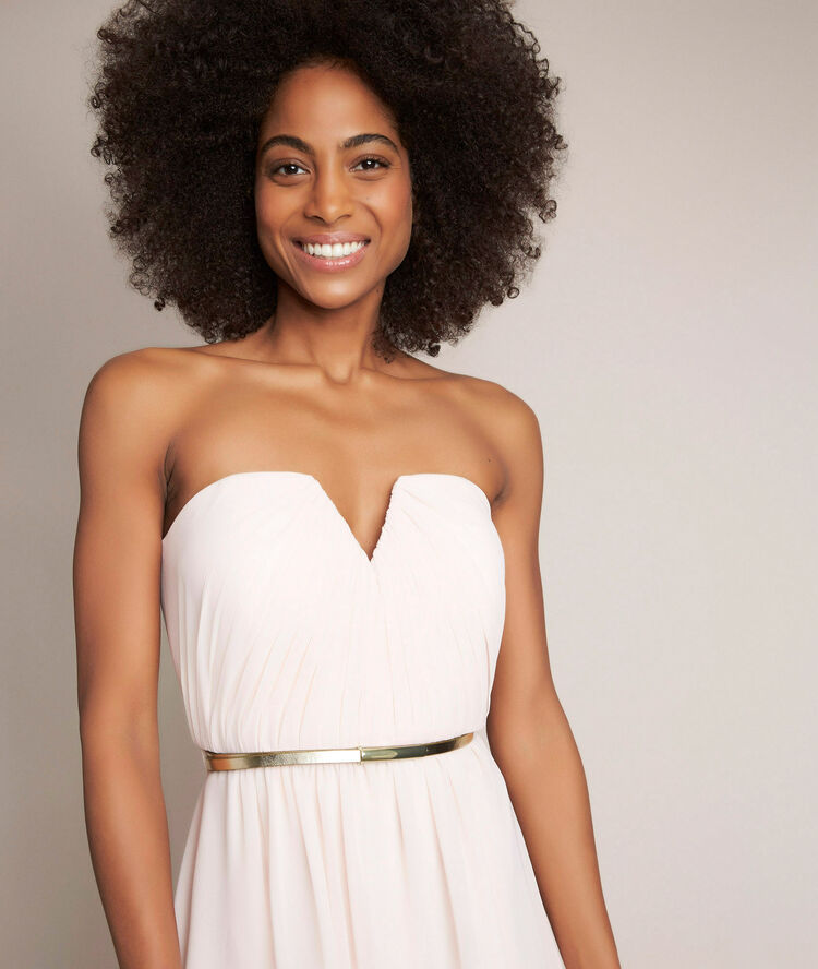 Robe bustier en polyester recyclé poudre orchidée nude.