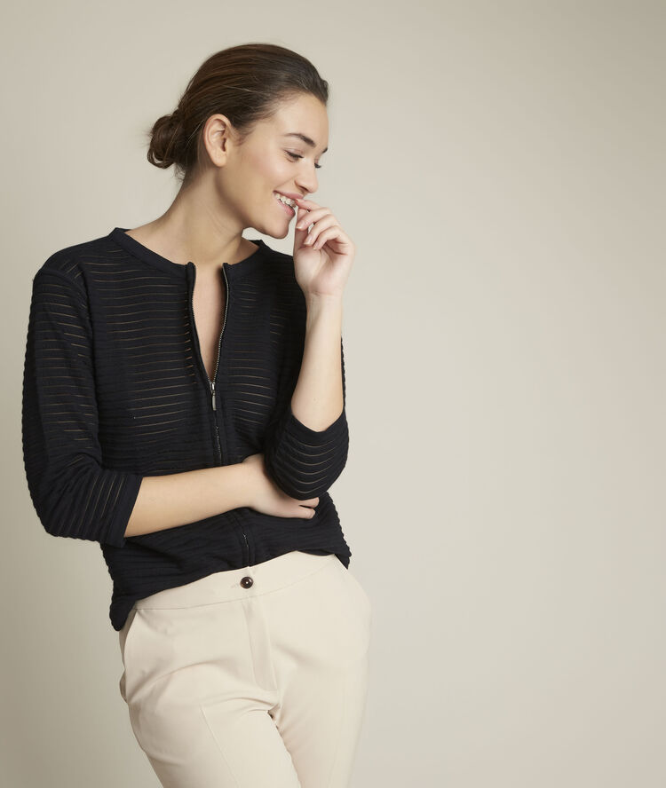 Gestreept jasje met ajour romeo zwart.