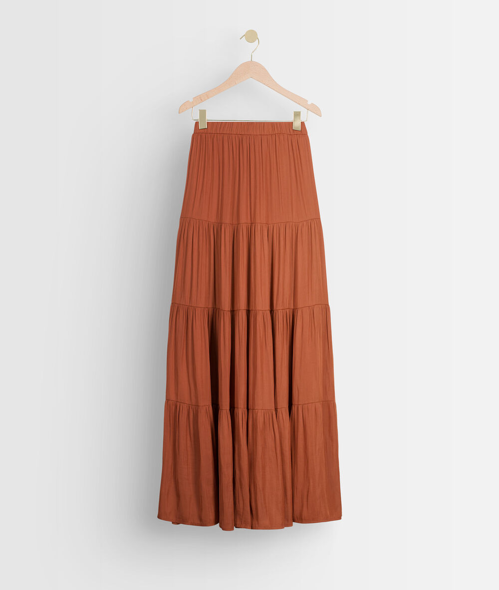 Jupe longue fluide terracotta freda pêche.