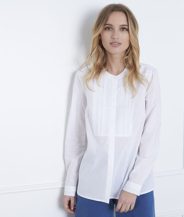 Ecrufarbene Bluse mit besticktem Plastron Vahina | 1-2-3 Ecrufarbene Bluse mit besticktem Plastron Vahina PhotoZ | 1-2-3