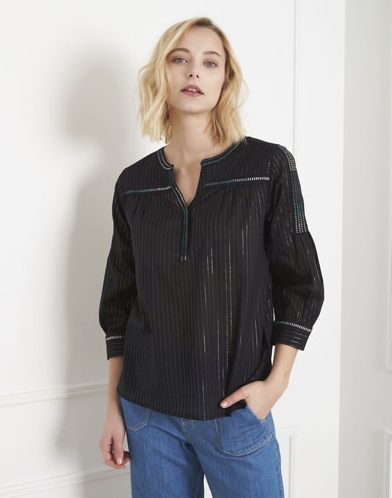 Blouse noire brodée ethnique Varan | 1-2-3 Blouse noire brodée ethnique Varan PhotoZ | 1-2-3