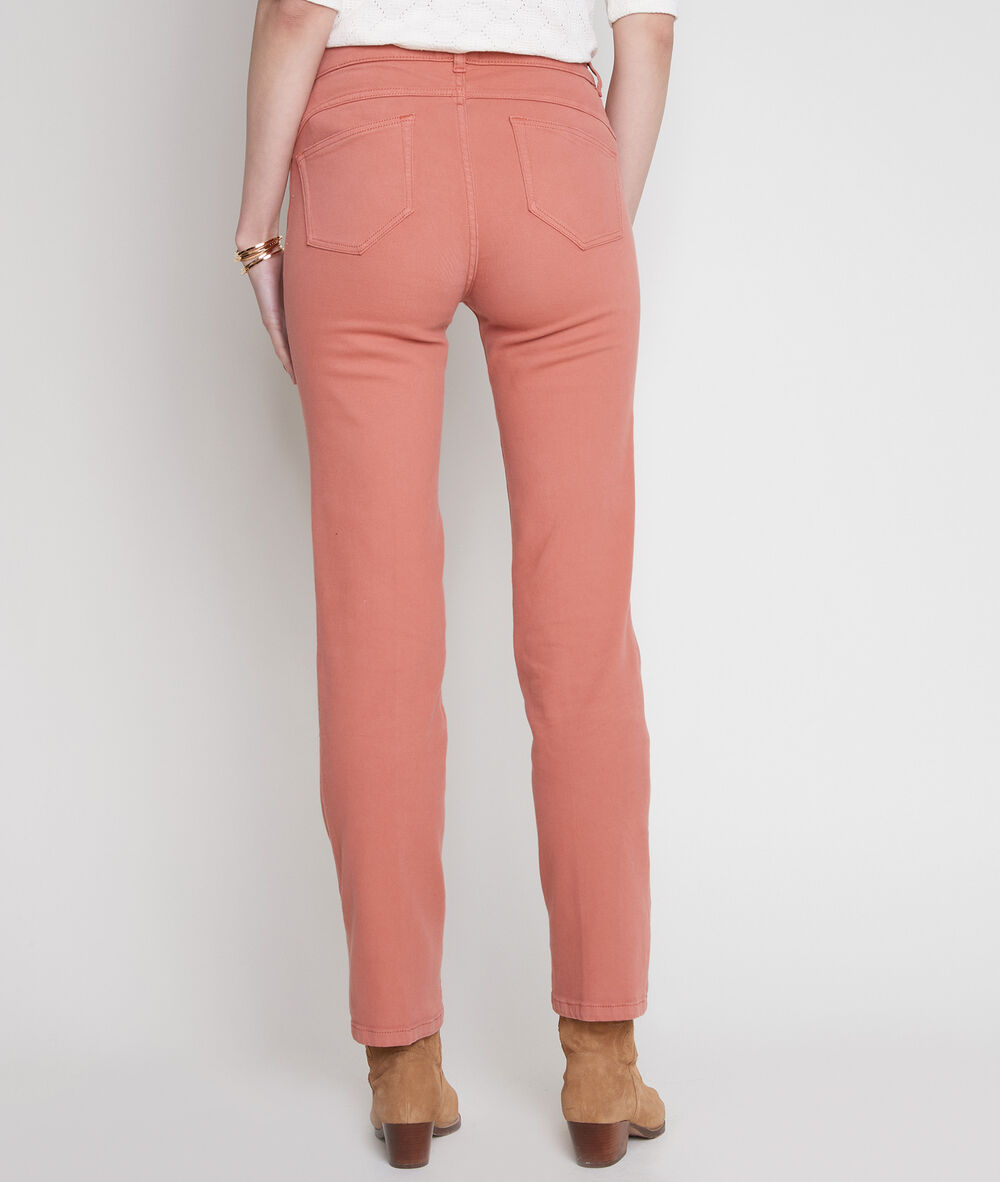 Jean droit et taille haute en denim pêche fidji surteint pêche.