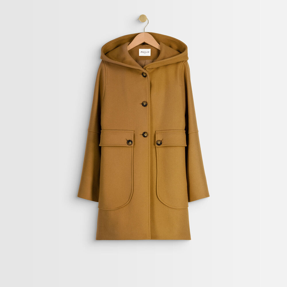 Manteau en laine à capuche camel ophelie camel clair.