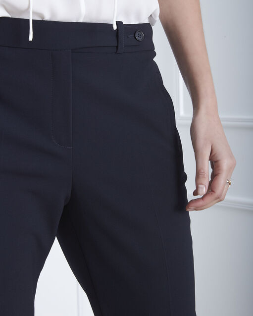 Pantalon marine droit en microfibre à ceinture boutonnée hugo marine.