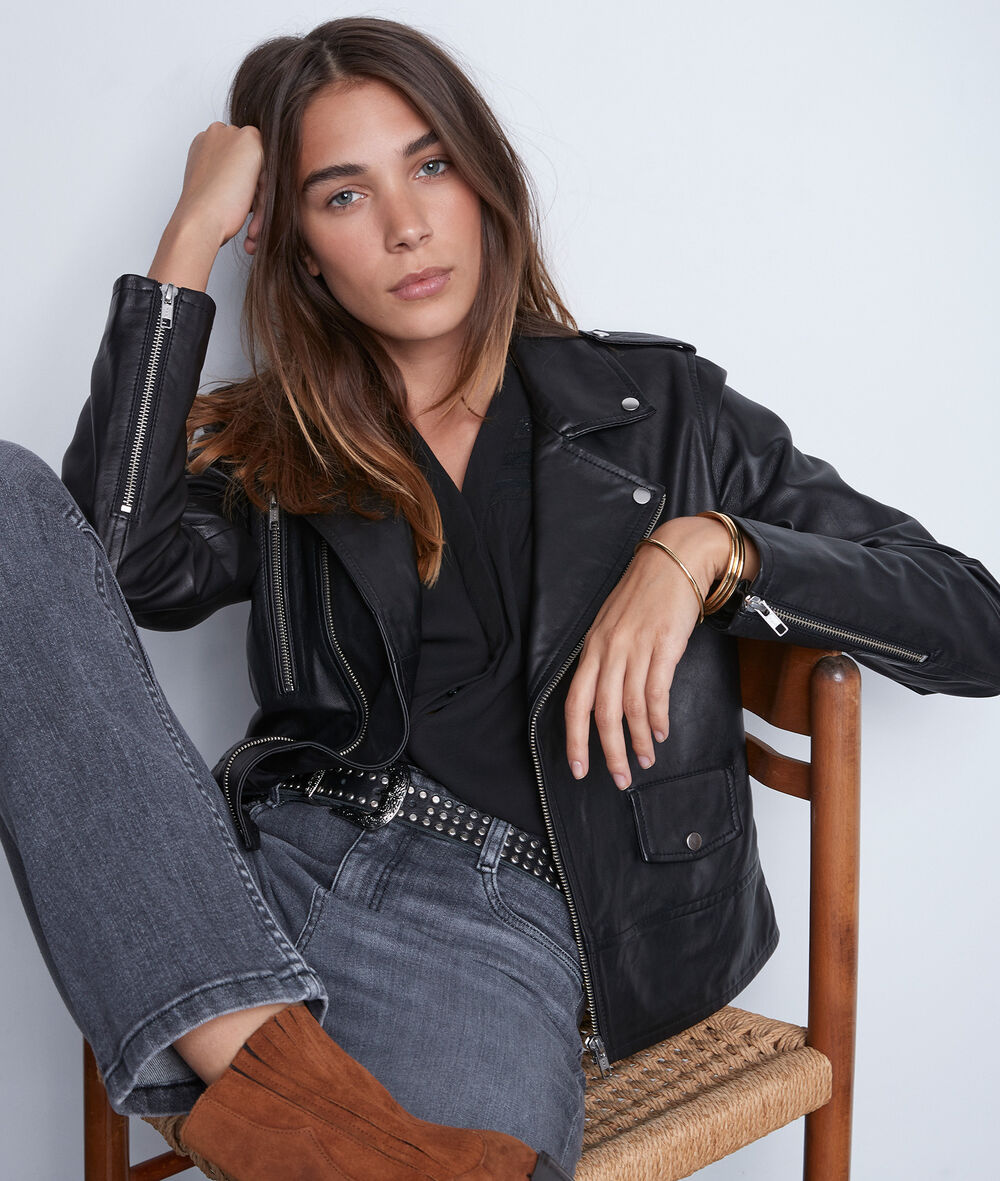 Veste en cuir noir tommy noir.