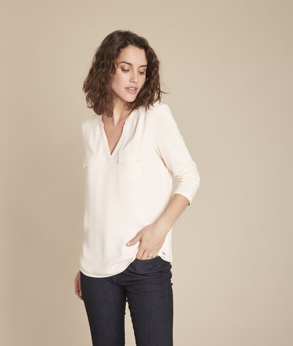 Tee-shirt nude bimatière col tunisien Genna | 1-2-3 Tee-shirt nude bimatière col tunisien Genna PhotoZ | 1-2-3