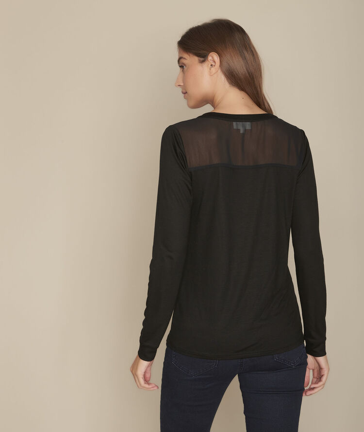 Zwart t-shirt met originele halsuitsnijding comete noir.