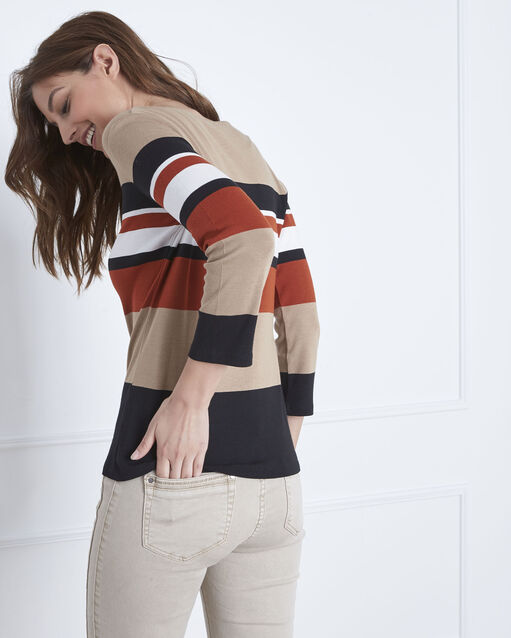 Braun gestreiftes t-shirt mit v-ausschnitt gayure sand.