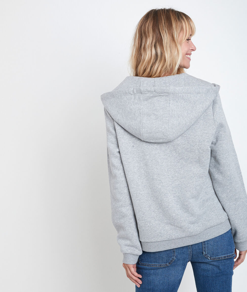 Sweat à capuche gris chiné dame chine clair.
