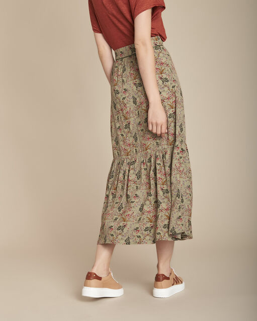 Jupe longue imprimé fleuri kaia olive.