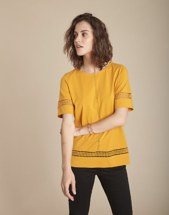 Tee-shirt jaune en dentelle Cadix | 1-2-3 Tee-shirt jaune en dentelle Cadix PhotoZ | 1-2-3
