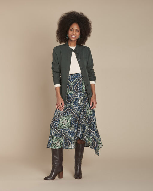 Jupe portefeuille imprim&eacute;e kashmir marine.