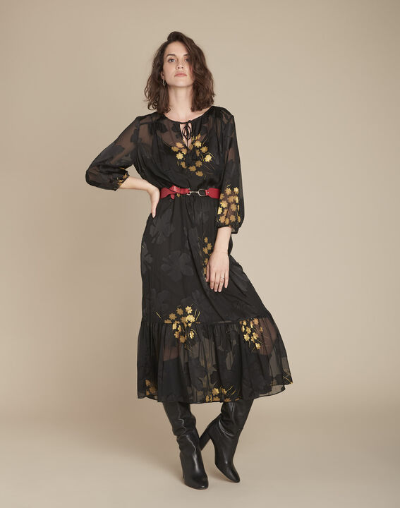 Robe noire longue imprimée Rena | 1-2-3 Robe noire longue imprimée Rena PhotoZ | 1-2-3