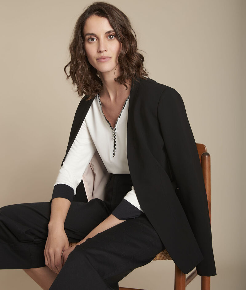 Blouse bimatière col v mel ecru.