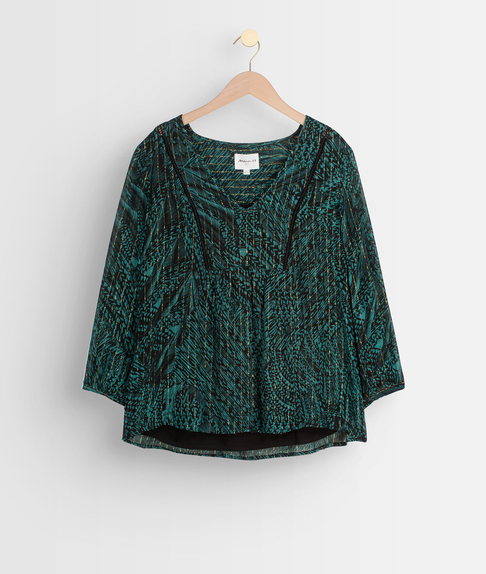 Blouse fluide imprimée noire et vert abigaelle cypres.