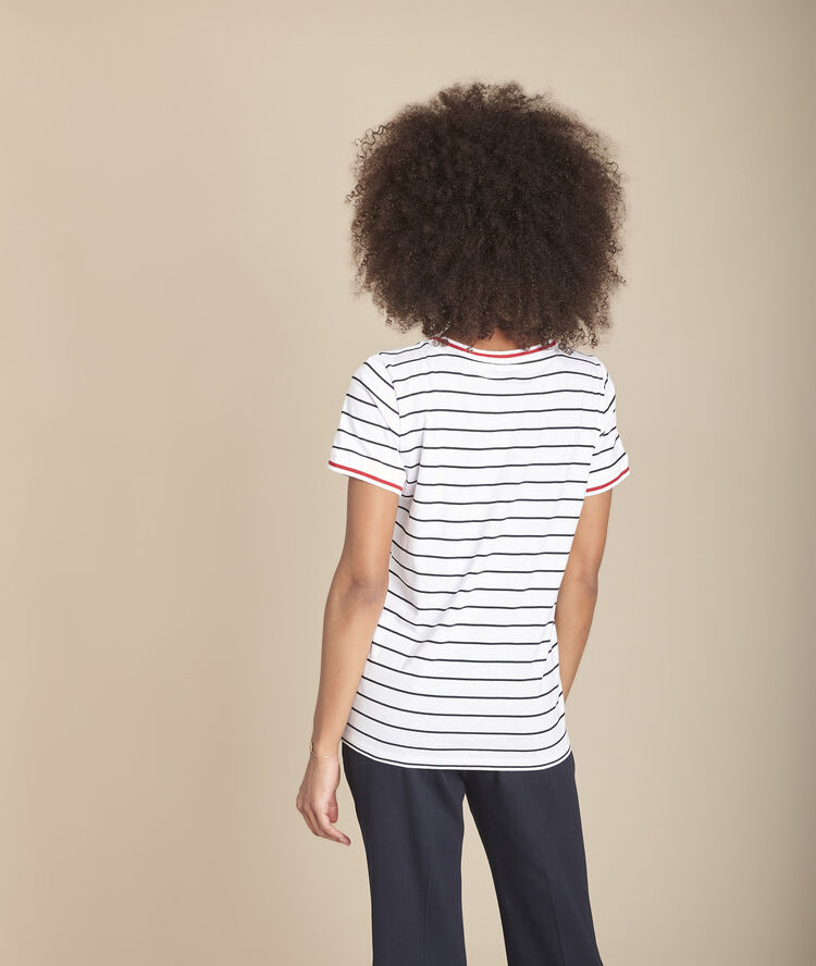 Tee-shirt rayé à message cabourg blanc.