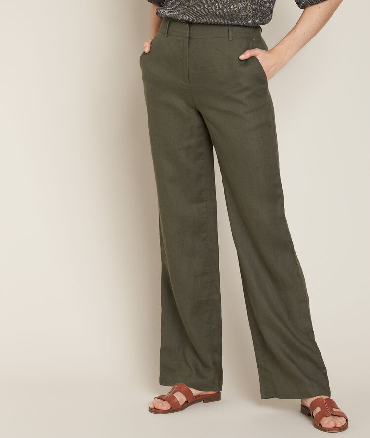 Pantalon en lin kaki isa kaki.