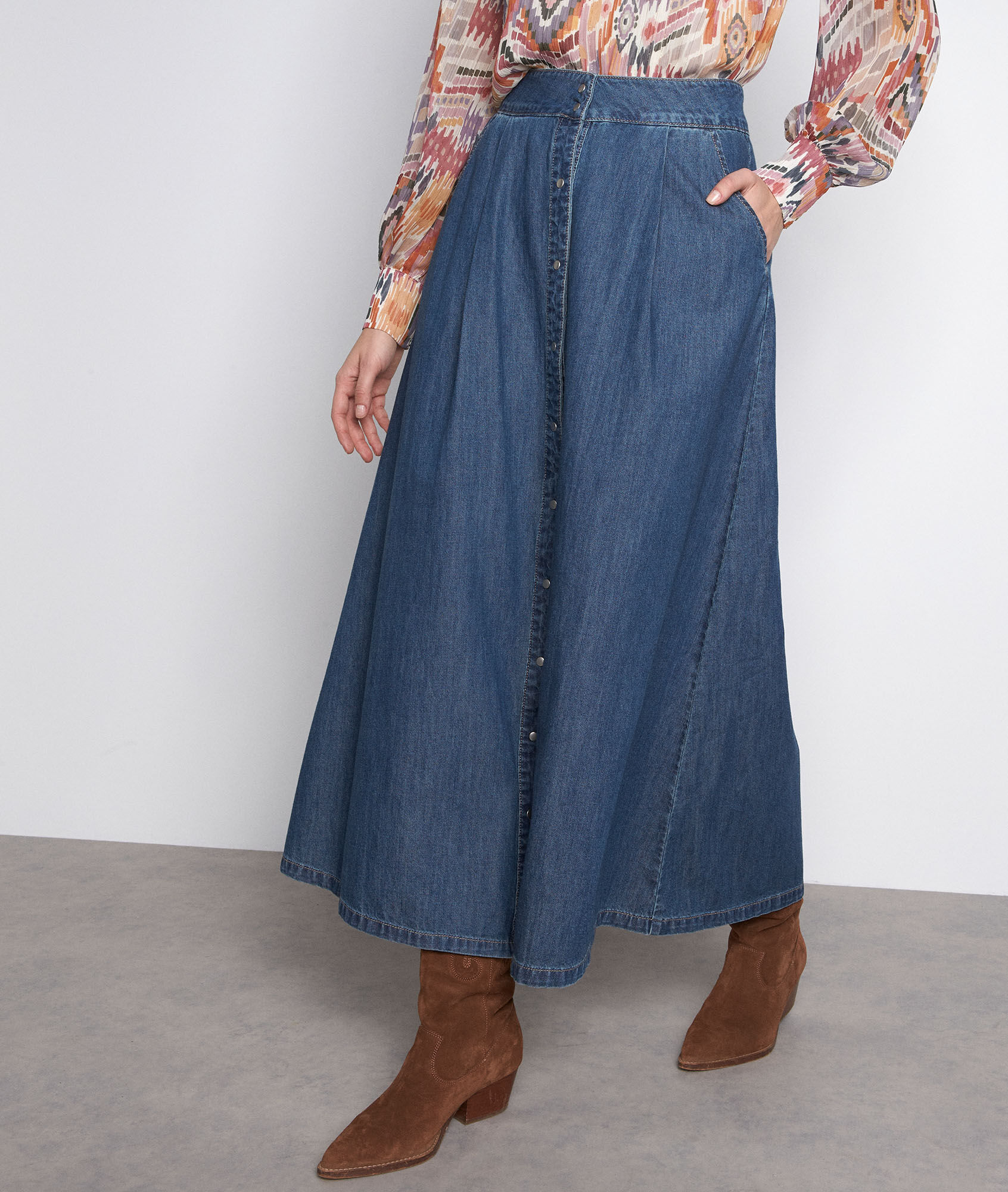 Lange denim rok met knopen Damia Dames | Maison 123
