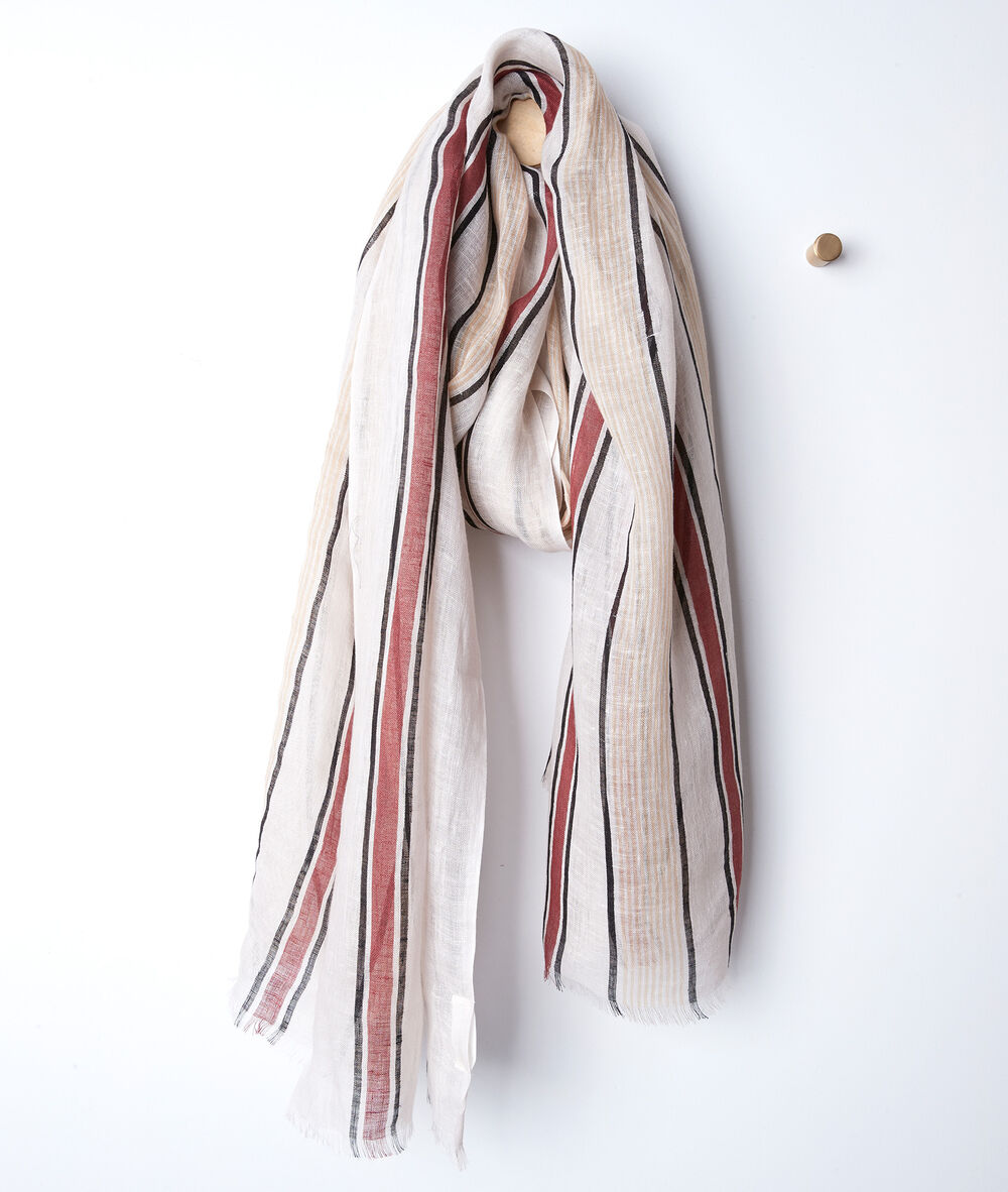 Foulard en lin biologique &agrave; rayures ben beige.