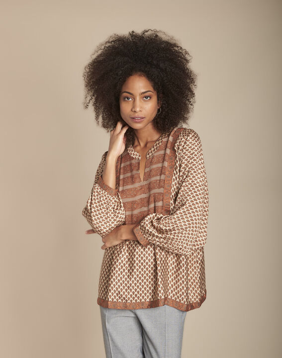 Blouse acajou imprimé bohème Manon | 1-2-3 Blouse acajou imprimé bohème Manon PhotoZ | 1-2-3