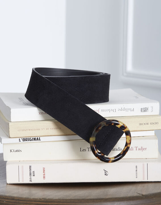 Ceinture noire en cuir effet velours boucle écaille Karla | 1-2-3 Ceinture noire en cuir effet velours boucle écaille Karla PhotoZ | 1-2-3