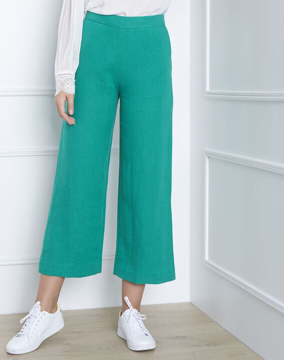 Pantalon vert court en lin Ghazala | 1-2-3 Pantalon vert court en lin Ghazala PhotoZ | 1-2-3