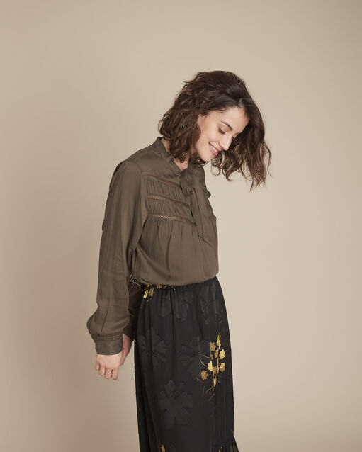 Khakifarbene Bluse im Lavallière-Stil und mit Spitze, Moulin (1) - Maison 123