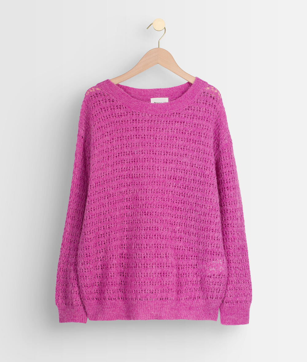 Pull en maille épaisse ajourée fuchsia tokyo fuchsia.