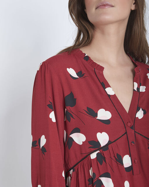 Blouse rouge imprimé fleuri volga grenat.