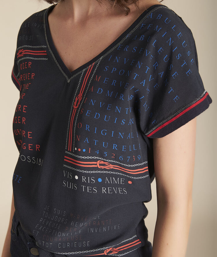 Tee-shirt bimatière imprimé motive marine.