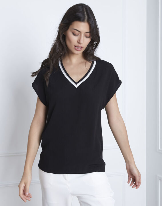 Blouse noire encolure lurex Vallee | 1-2-3 Blouse noire encolure lurex Vallee PhotoZ | 1-2-3